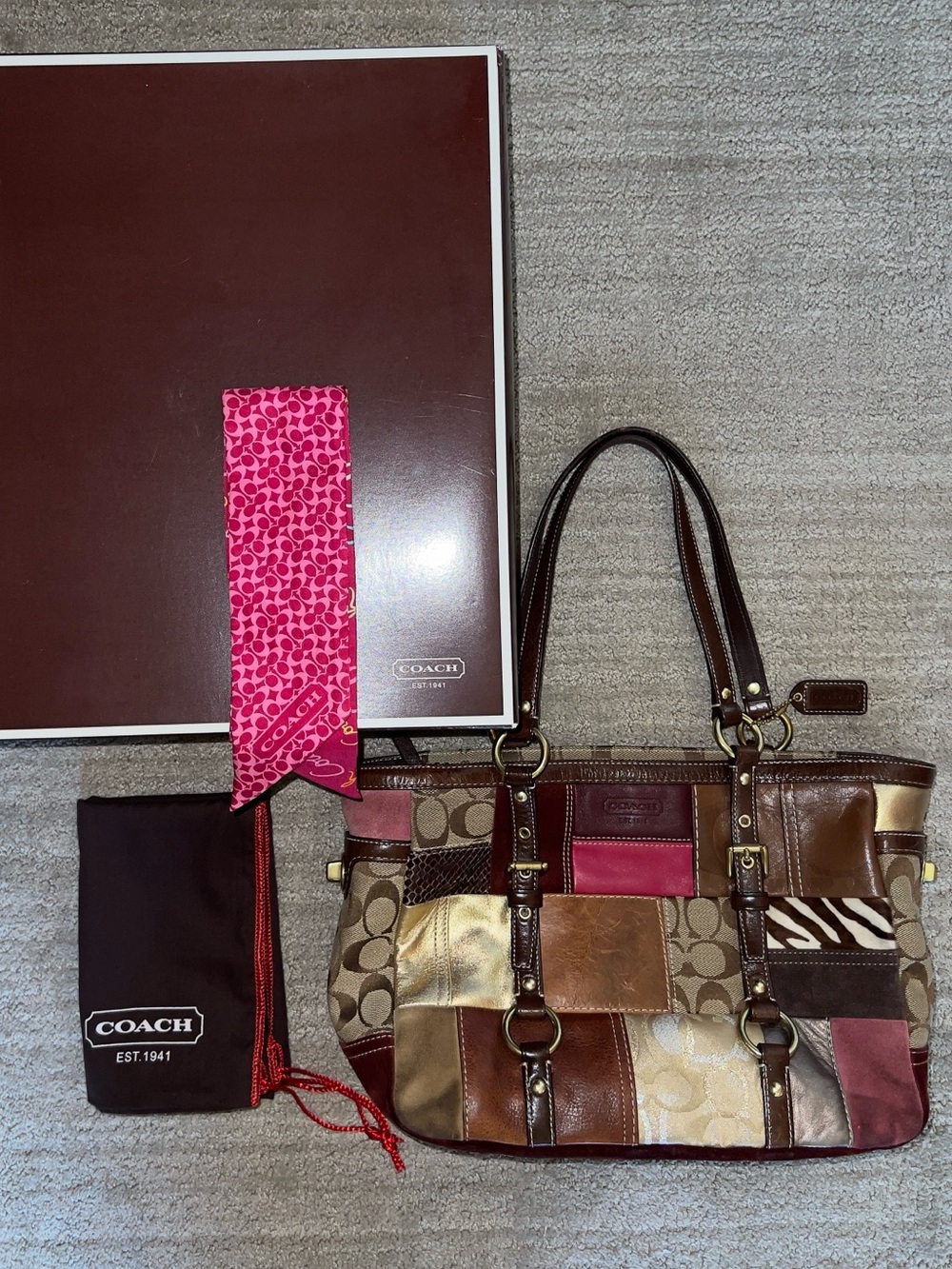 Rare Vintage Coach 10437 Patchwork Tote +
Original Box & Accessories